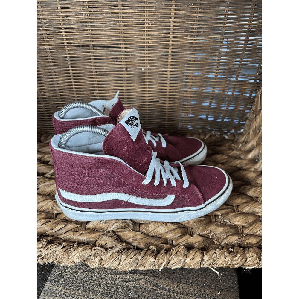 VANS Sk8-Hi Women's Burgundy White Suede Skateboarding Sneakers Shoes Size 8‎